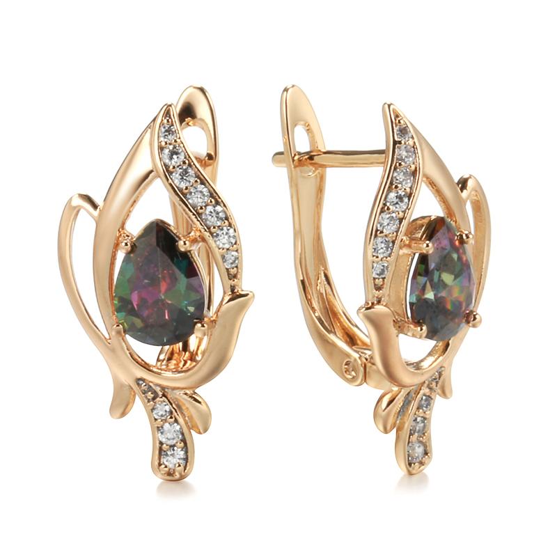 New Rose Gold Earings Fashion Jewelry Unusual Colorful Water Drop Natural Zircon Drop Earrings Vintage Jewelry