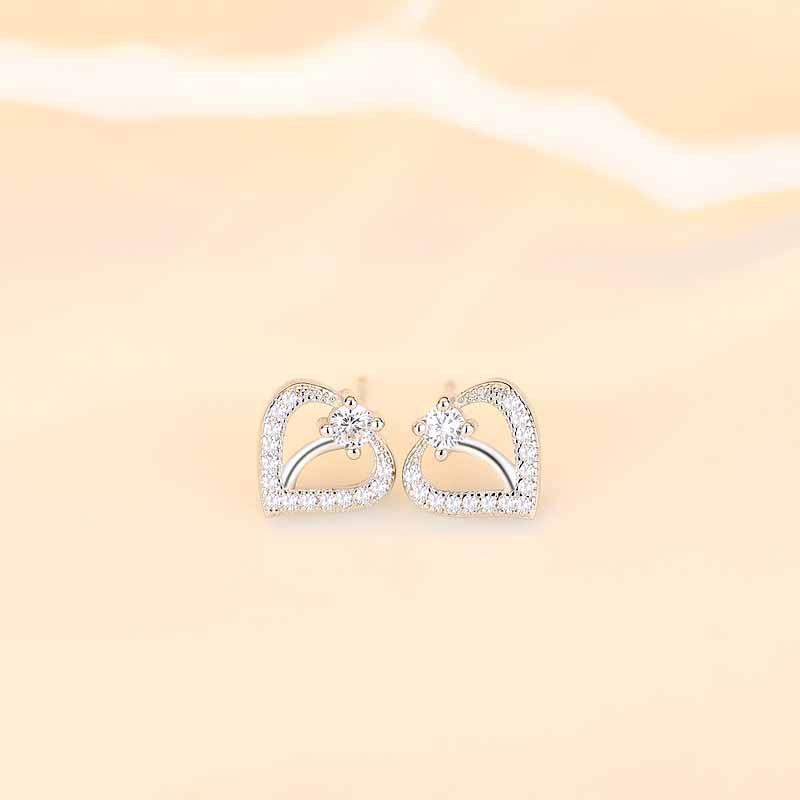 Sweet Love Heart Sparkle Peach Heart Student Earrings Girl Earrings Hundred with Girlfriends