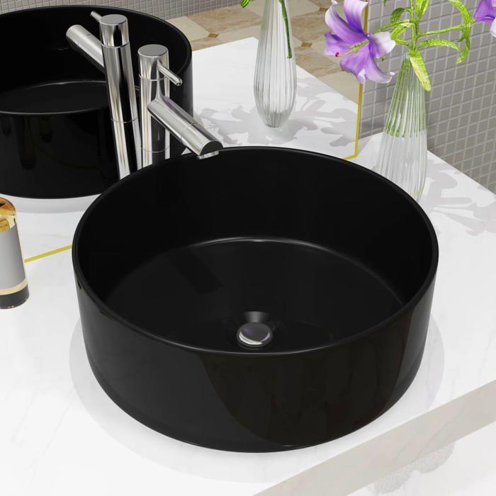 Lavabo rond en céramique noir VIDAXL - 40 x 15 cm - A poser