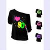 Women Off-shoulder Short Sleeve T-shirt Modal Cotton Retro 80s Lip Print Street Casual Tees For European American Market