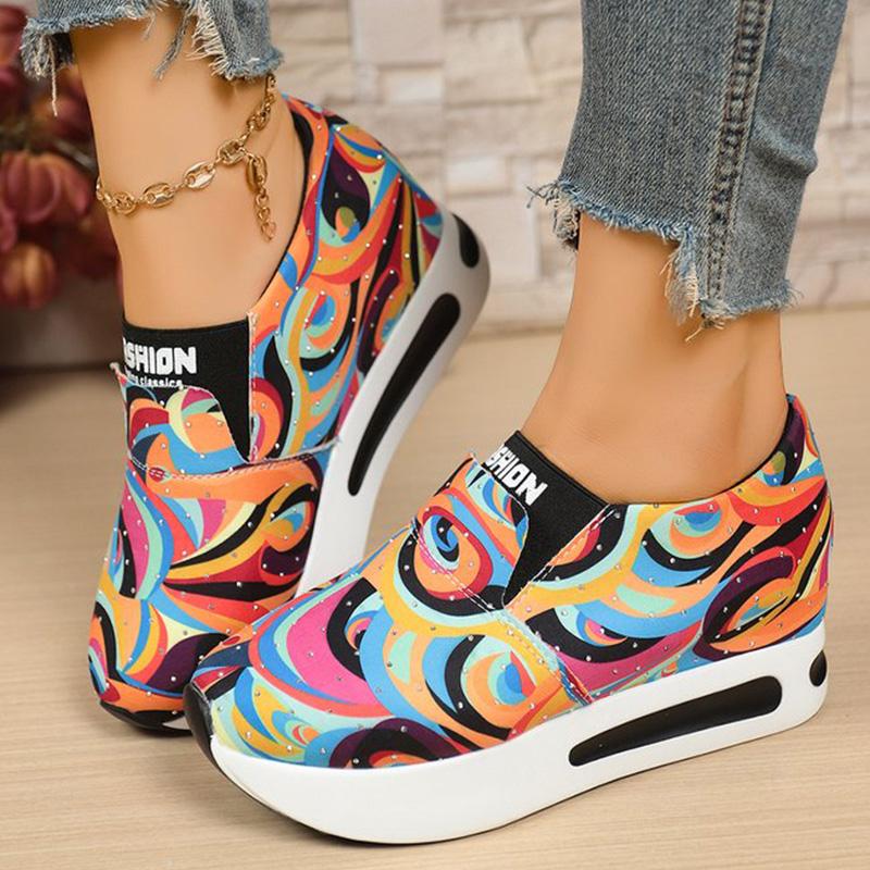 Fashion Fashion Mix Color Sneakers for Women 2025 Autumn Luxury Crystal Platform Vulcanize Shoes Woman Letter Print Slip On Shoes Mujer