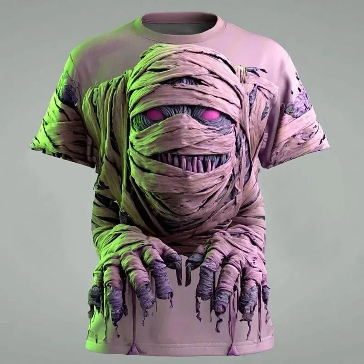 Unisex Halloween T-Shirt 3D Mummy Horror Graphic Tee Scary Bandage Top XXXL