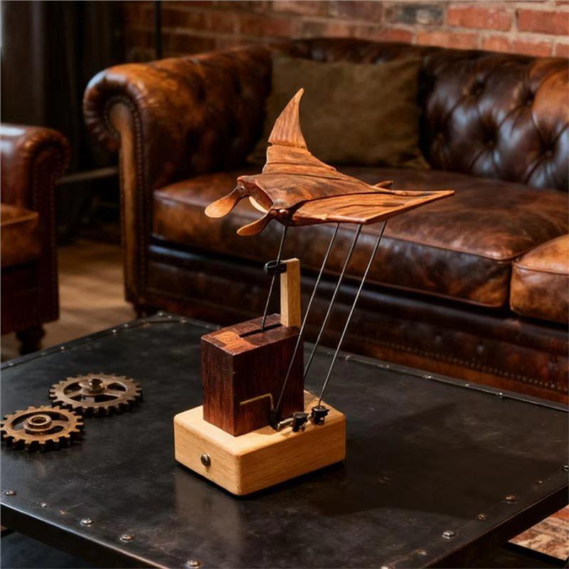 Ornement Animal Mécanique Fabriqué à la Main de Qualité Supérieure Artisanale Raie Manta en Bois Automate Manivelle Kinetic Puzzle Cinétique DIY Décorations
