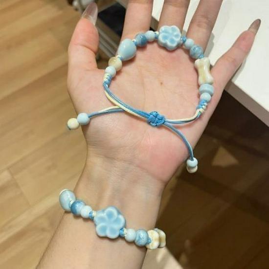Artistic Adjustable Jingdezhen Ceramic Bead Bracelet – Handwoven Chinese Style for Students, Couples, and Children.