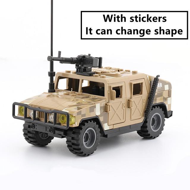 

Military Building Blocks US Soldiers Figure Vehicle Tools M1151 Armored Car Weapon Accessories Army Bricks Gifts Toys Kids M020