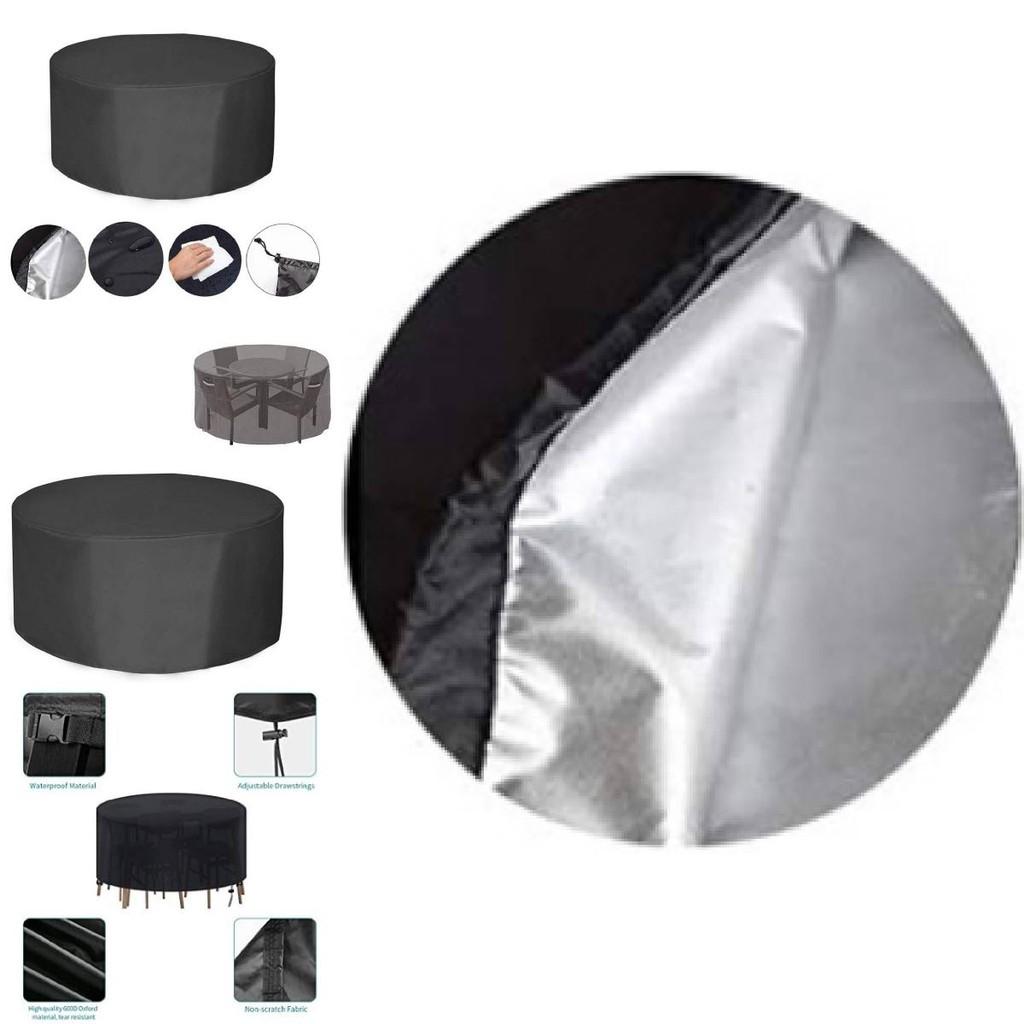 Round Outdoor Furniture Cover Waterproof Dustproof Garden Table Chair Protector Black 210d Oxford Fabric