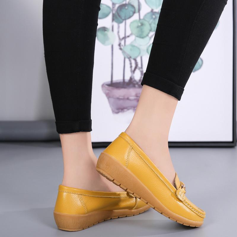 Women Leather Moccasins Soft Yellow Loafers Casual Elegant Summer Breathable Flats Walking Shoes for Mother