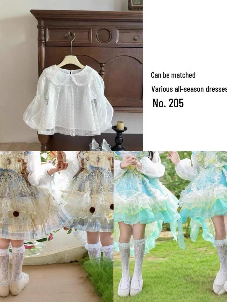 Girls' Princess Style Lolita Puff Sleeve Shirt - Long Sleeve Versatile Babydoll Top