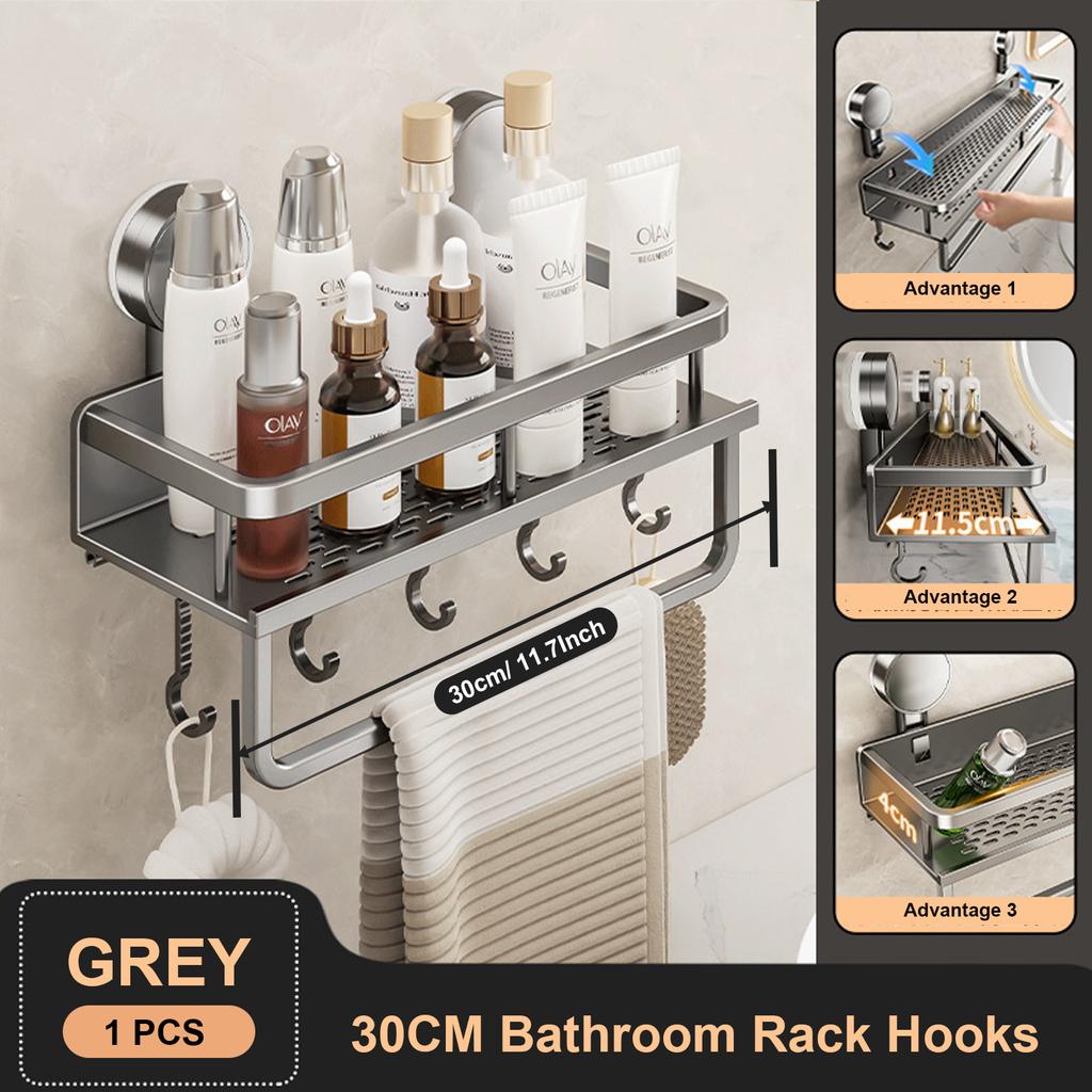 Bathroom Rack Bathroom Shelf Toilet Space Aluminum No Drill Hanging Rack Bathroom Organizer Hang On The Wall Suction Cup