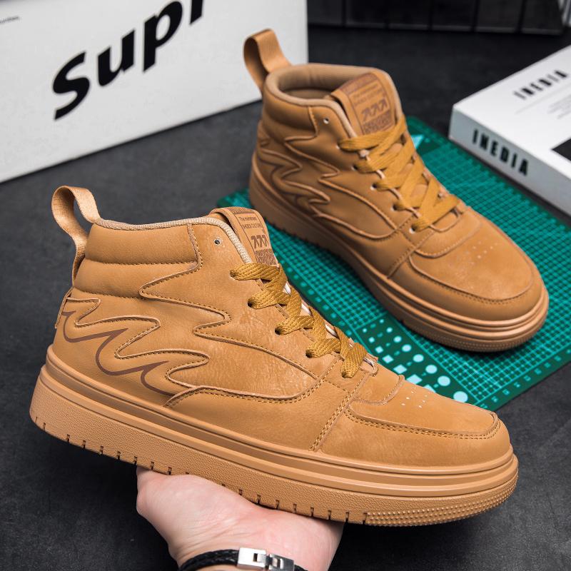 Fashion Brown Men's High Top Sneakers Quality Men's Skateboard Shoes Platform Casual Mens Designer Sneakers Zapatillas Hombre