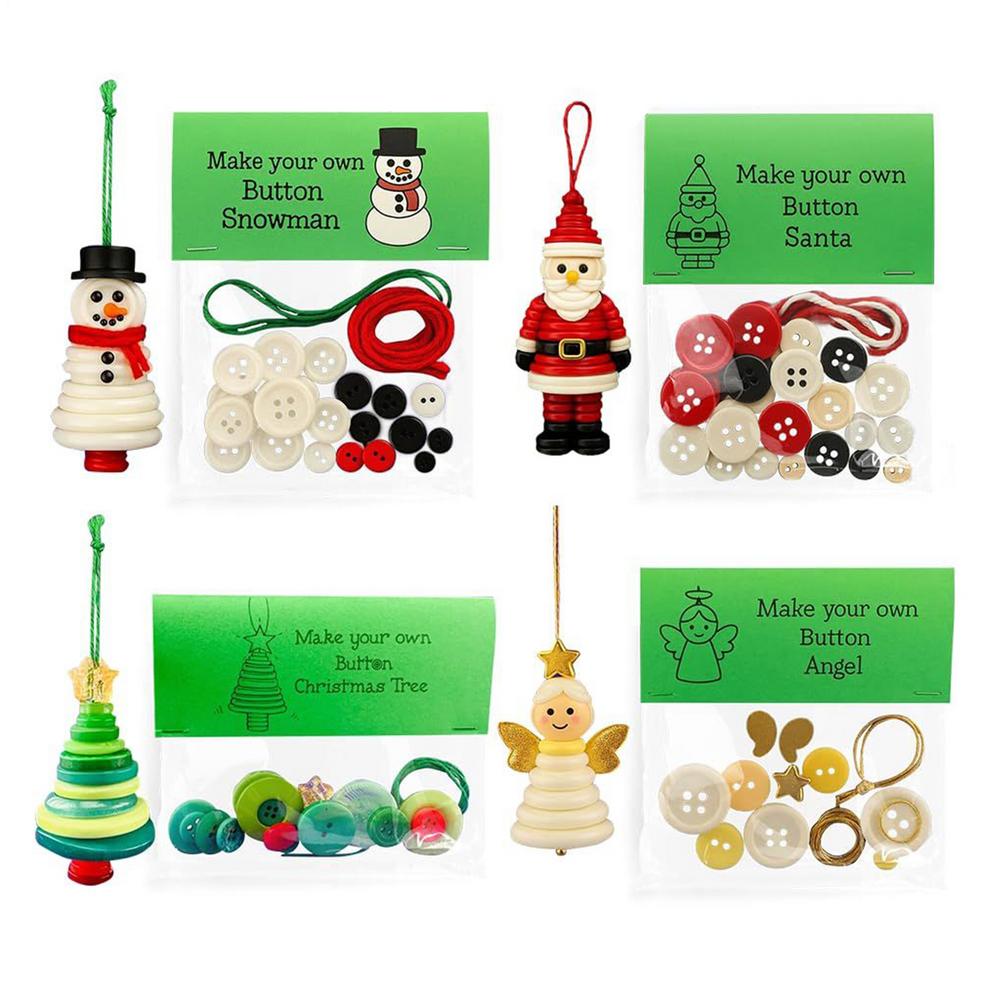 

DIY 4pcs Christmas Button Ornament Making Kit Christmas Snowman/Santa Claus/Christmas Tree/Angel Button Pendant Making Set