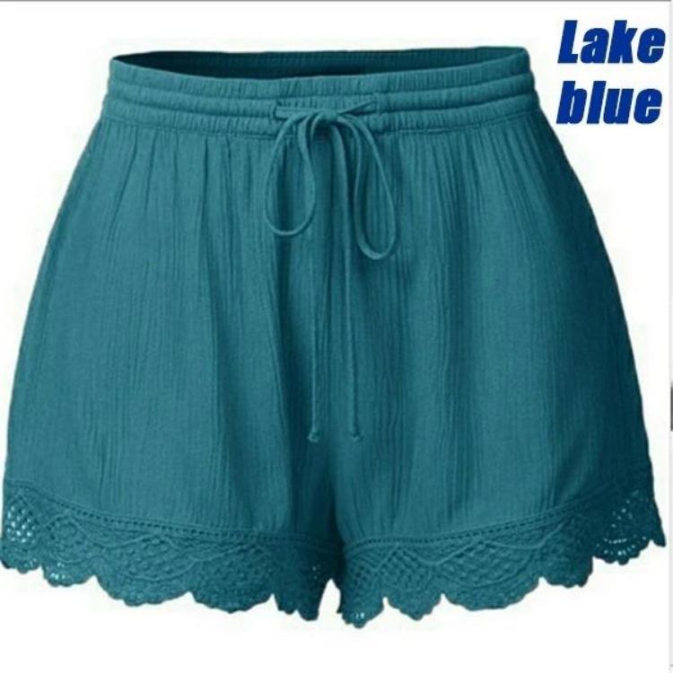 Summer Loose Shorts Women Casual Fashion Drawstring Lace New Sizes S to 5XL S озеро синий