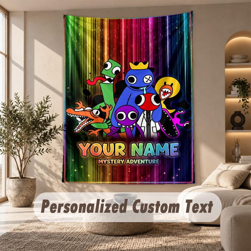 Rainbow Friends Tapestry, Personalized Custom Text, Wall Hanging Tapestry For Living Room Home Wall Decor