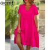 Women's Fashion Summer Spring Solid Color Print Short Sleeve V-Neck Casual Dresses