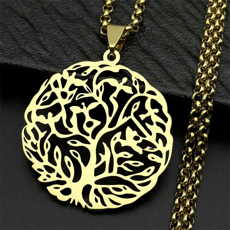 Tree of Life Stainless Steel Long Necklace for Men Black Color Necklaces & Pendants Jewelry cadenas para hombre N834S03