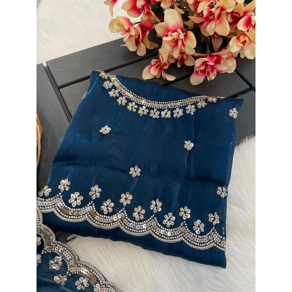 Latest New Wedding Wear Saree Heavy Embroidery Real Wal & Moti With Sequence Work*