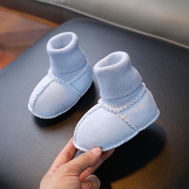Infant Faux Leather and Fur Baby Socks: Soft Sole Suede Velvet Shoes for 0-12 Months, Perfect for Autumn and Winter