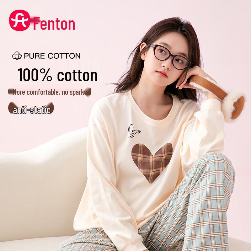 Fenteng Women s 100% Cotton Long Sleeve Pajama Set M