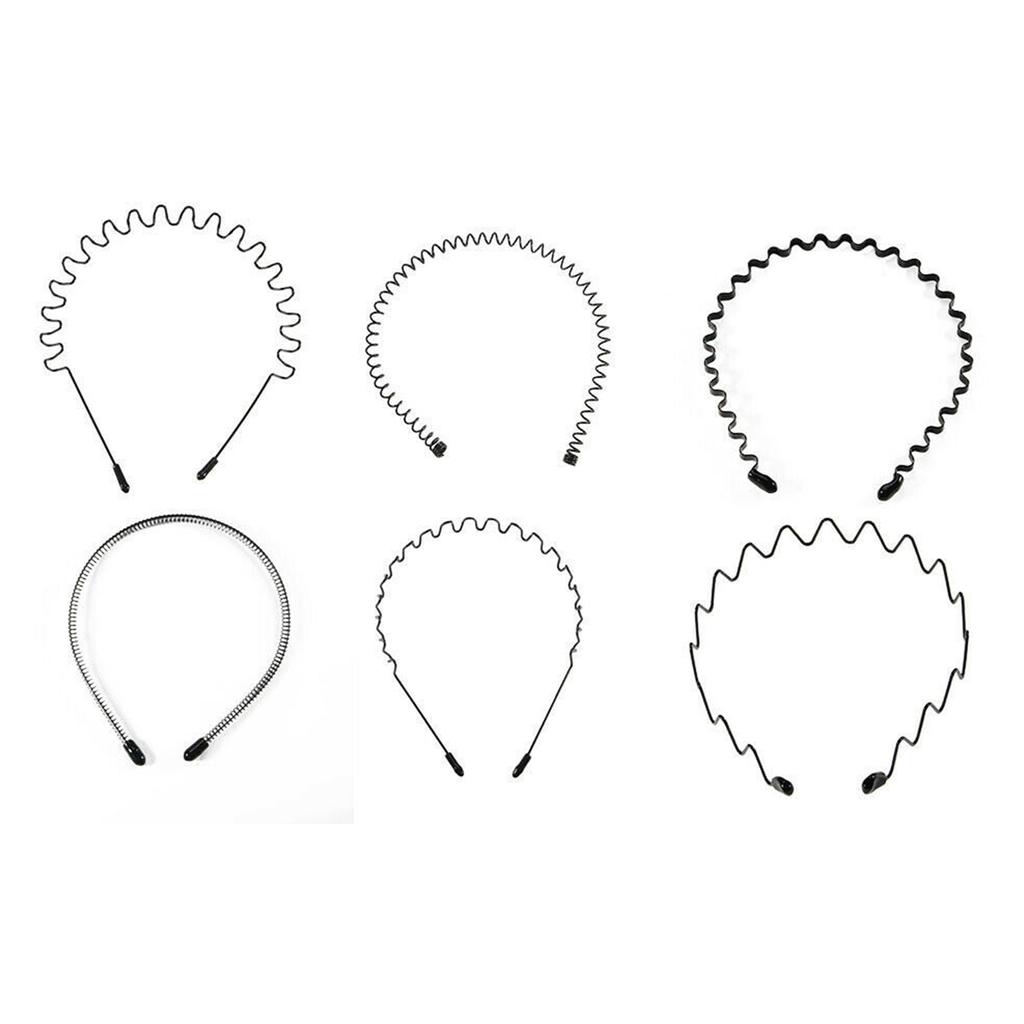Hair Band Black Fashionable Exquisite Simple Metal Headband for Running Sports Make Up 6 Pcs