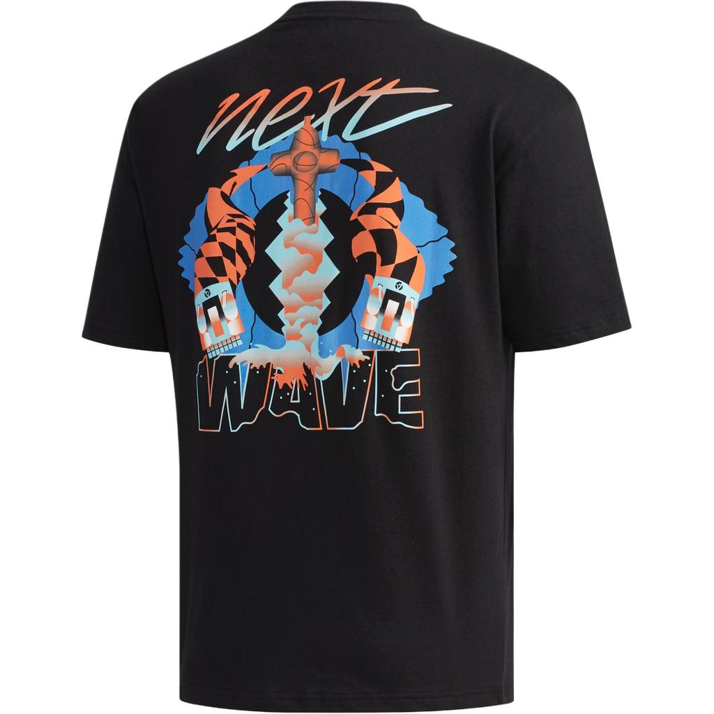 Adidas Originals Gradient Design Letter Casual Sports Short Sleeve T-Shirt Men Tops Black FI3989