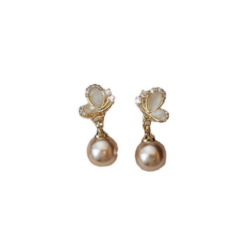 Small and Short Pearl Earrings with Zirconia Butterfly Stud Earrings - Elegant Ear Accessories