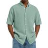 Men's Short-Sleeve Waffle-Knit Collared Shirt - Breathable Casual Button-Down Loose-Fit Top