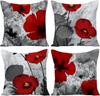 Red Gray Poppy Pillow Coversbedroom Sofa Decorative Cushion Cover With Zipper Soft Cushion Cover