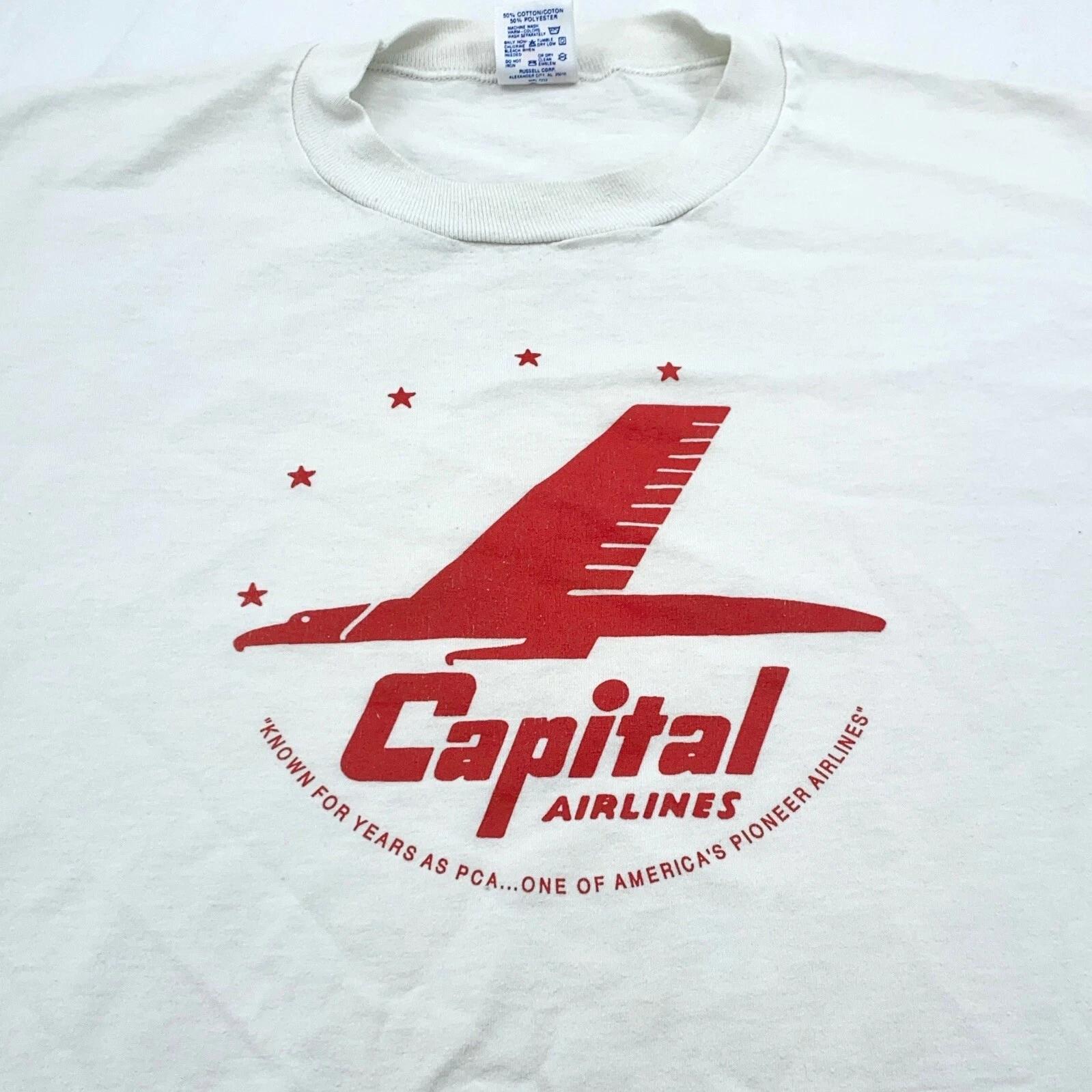 

vintage 90s CAPITAL AIRLINES T-Shirt LARGE commercial plane soft thin M