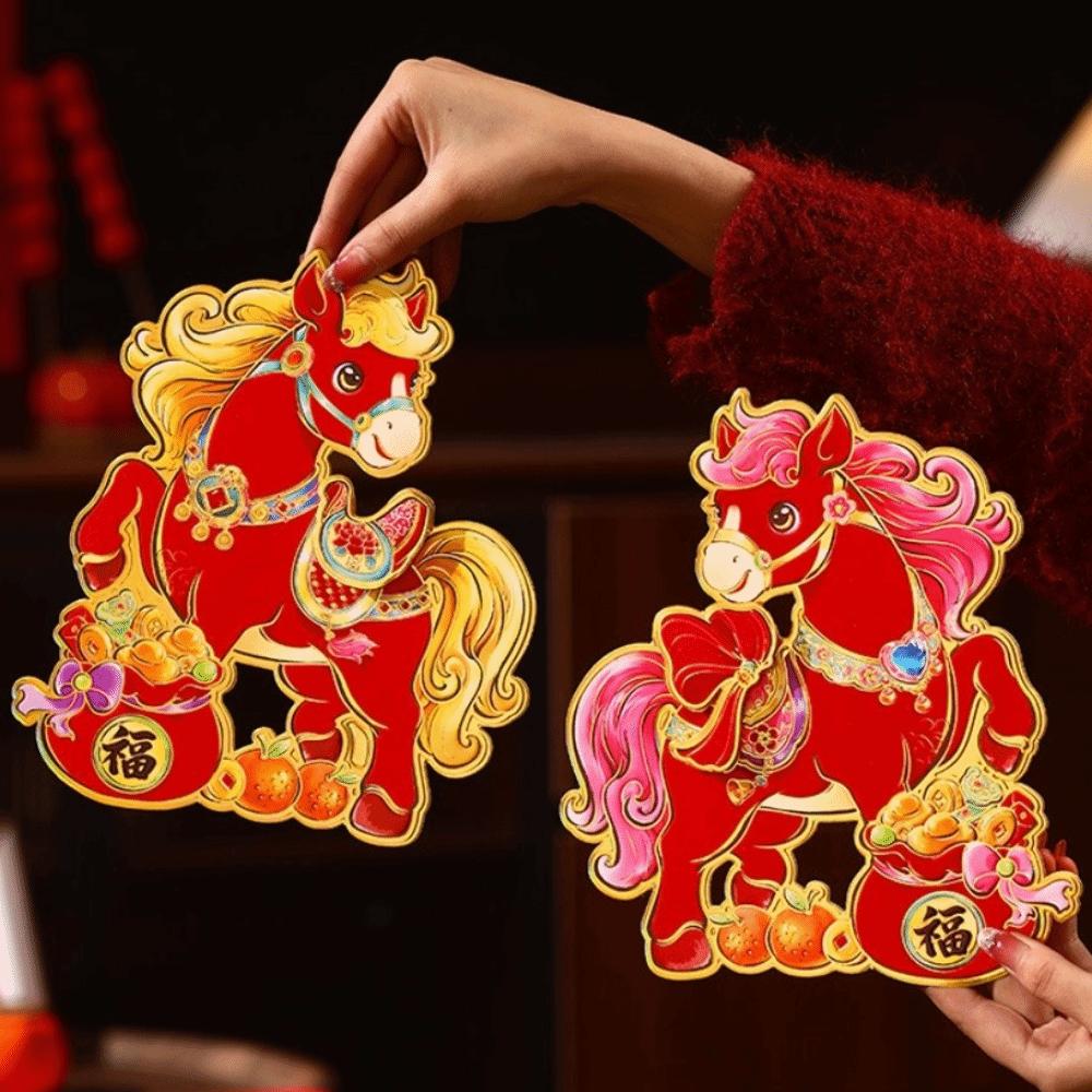 Chinese Style 2026 Horse Year Door Sticker Bronzing God of Wealth New Year Wall Sticker Blessing Decorative Fu Character Sticker