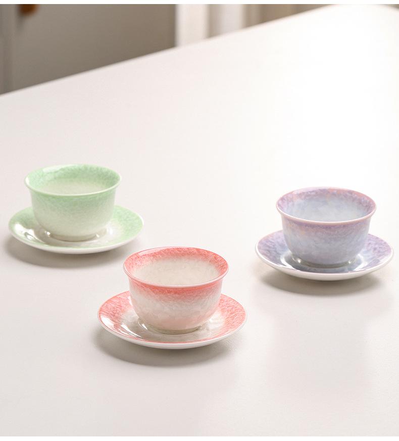 Elegant Crystalline Glaze Ceramic Teacup Set with Coaster - High-Grade Gongfu Tea Brewing & Tasting Cup
