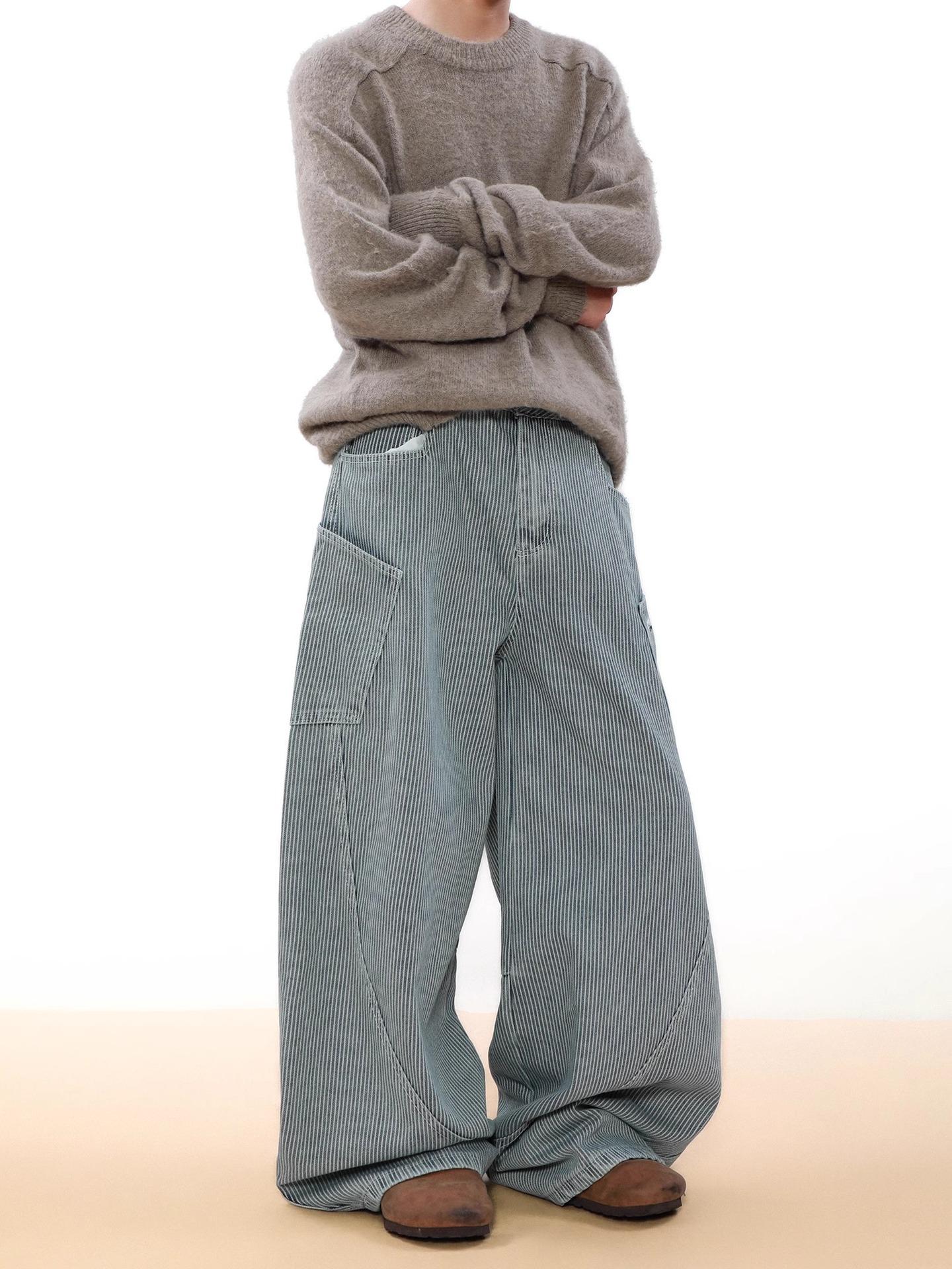 

Мужские американские ретро вышитые джинсы с широкими штанинами в синюю полоску для весны и осени XL