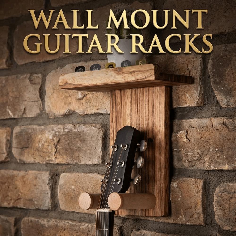 Wooden Guitar Hanger with Shelf String Instrument Storage Rack Wall Mount Guitar Racks  for Home