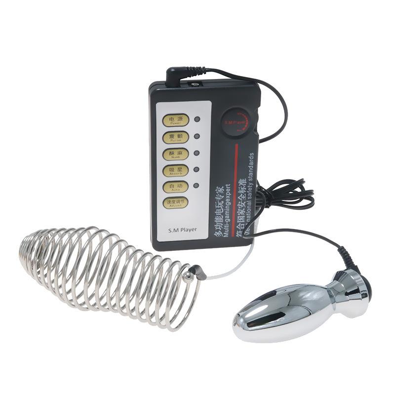 Electric Shock Pulse Penis Cage Sex Product Combination Suit SM Sexy Male and Female Adult Toy Sex Tool