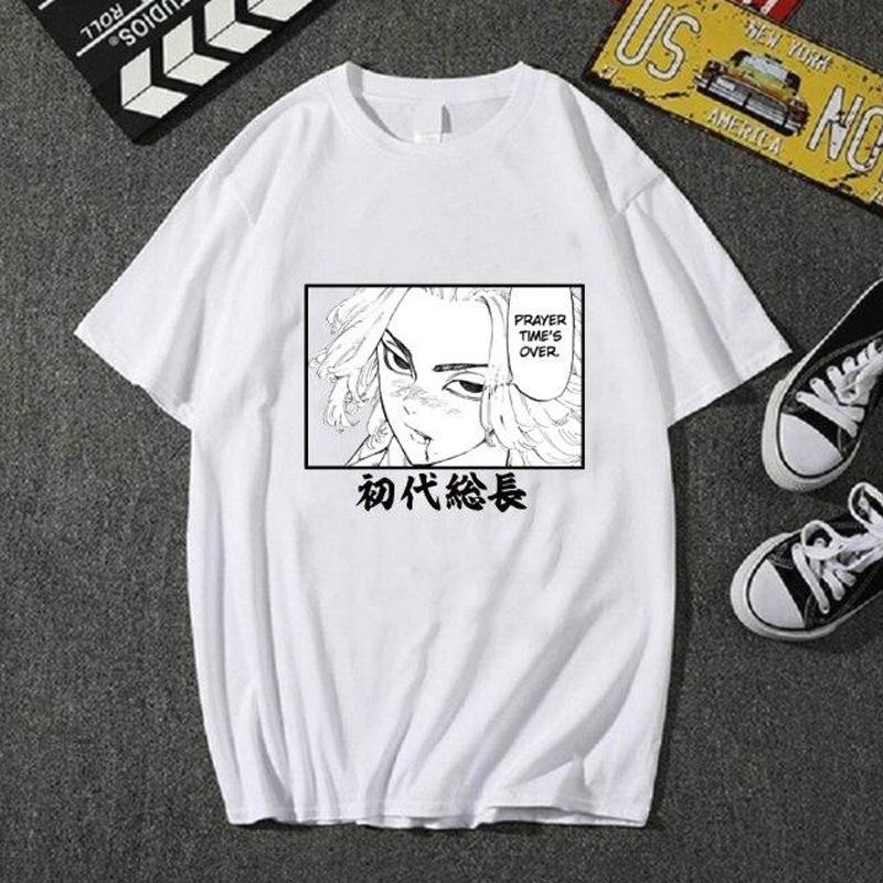 Sport Jogging Harajuku Anime T-shirt Print Tokyo Avengers T-shirt Short Sleeve Round Neck Loose Fashion Printed Unisex Top XS белый