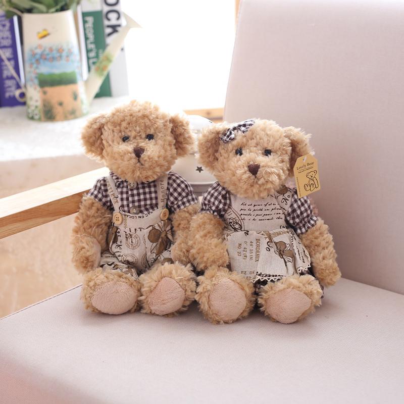 2 Pcs/lot 26cm Lovely Couple Teddy Bear With Cloth Plush Toys Dolls Stuffed Toy Kids Baby Children Girl Birthday Christmas Gift