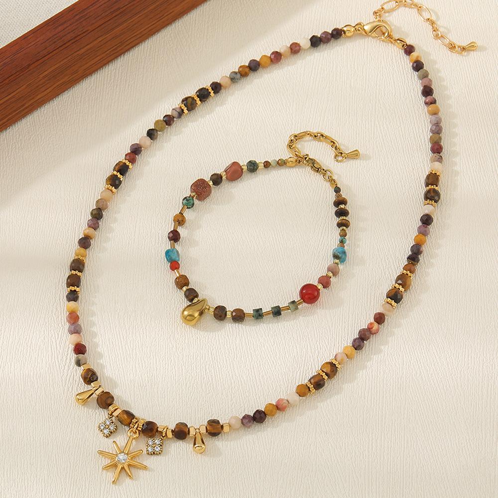 Maillard handmade old money wind tiger's eye stone beaded necklace high-end light luxury original design autumn and winter sweater chain