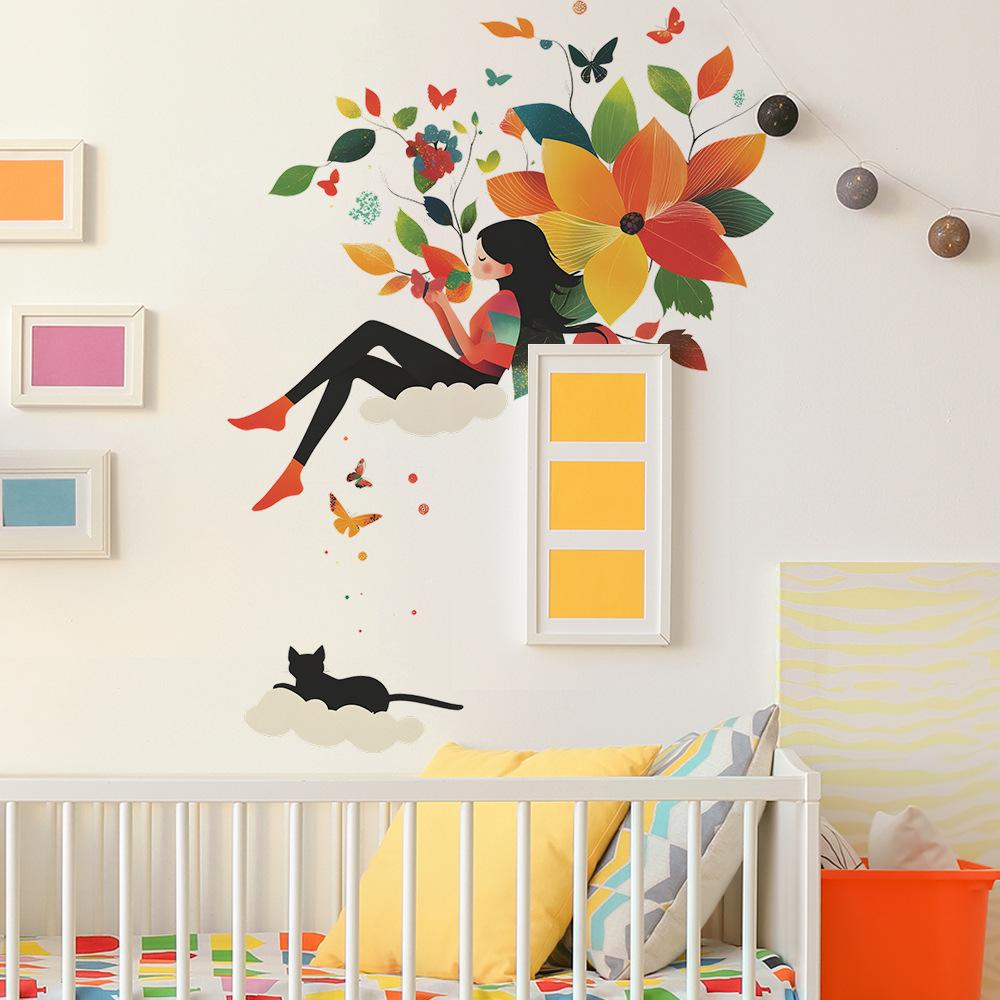 Personalized Colorful Leaf Stickers for The Bedroom Living Room Home Wall Background Beautification and Decoration of Little Girls