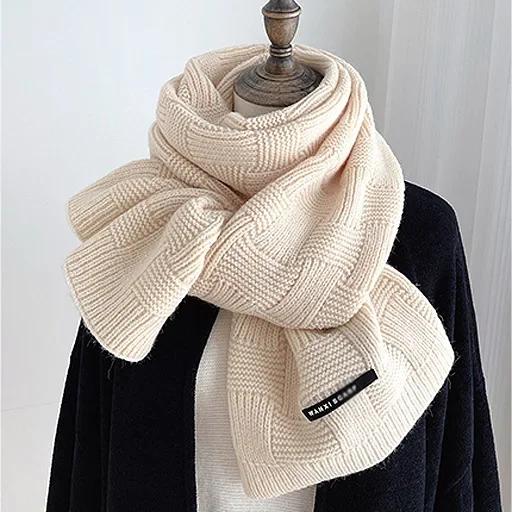 Korean Simple Vintage Long Scarf Solid Color Versatile Scarf Winter Warm Fashion Ladies Shawl Sweet Elegant Knitted Warm Scarf