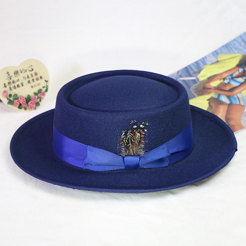 2023 Sombrero Fedora de Lana Sintética para Hombre Mujer Ala Ancha Accesorios de Lazo Pluma Otoño Invierno Caballero Sombrero Panamá Jazz