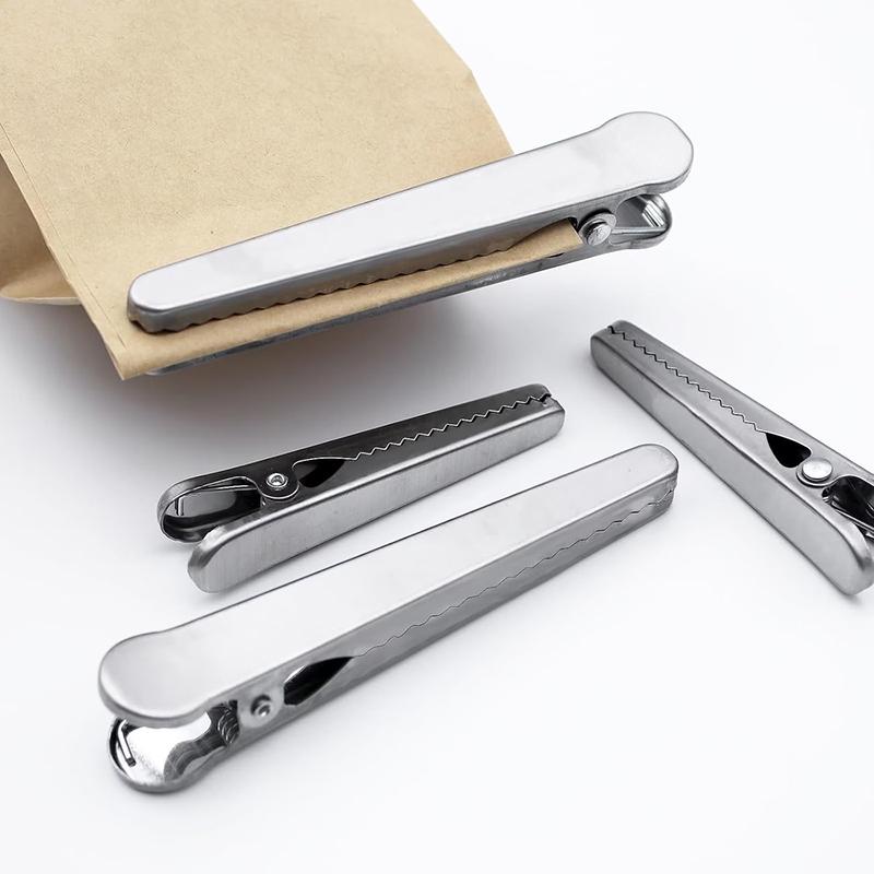 3/6/12Pcs Stainless Steel Clips, Multi-Purpose Food Storage Bag Clips, Reusable Kitchen Alligator Clip Office Binding