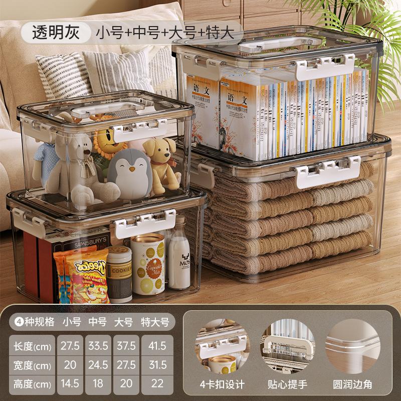 Transparent storage box Household large-capacity portable transparent finishing clothes, toys, snacks storage box