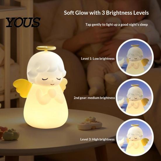 Adjustable Brightness Night Lamp Angel Tap Light, Squishy Bedside Lamp, 7 Color Changing 3?Level Dimmable LED Ambient USB Charging Light with