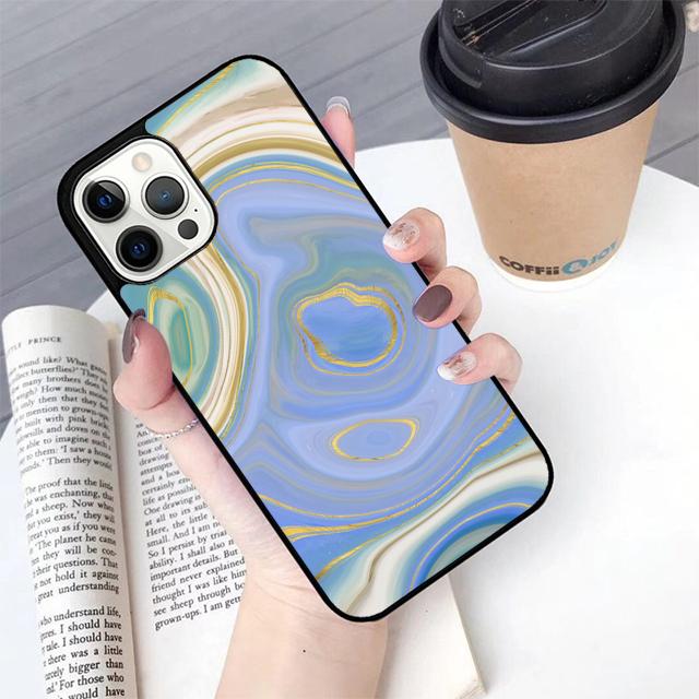 Teal Blue Gold Agate Marble Phone Case For iPhone 17 Air 13 12 14 15 16  Cover For Apple Pro Max Plus Coque
