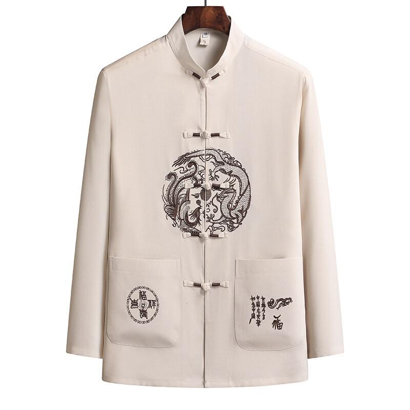 Spring Summer Male Printing Chinese Style Long Sleeves Shirts Trouser Sportswear Men's Casual Sets Shirts + Pants