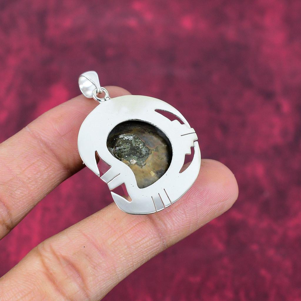 Ammonit Fossil 925 Sterling Silber Anhänger, handgefertigter Edelstein Schmuck Anhänger zum Gedenktag