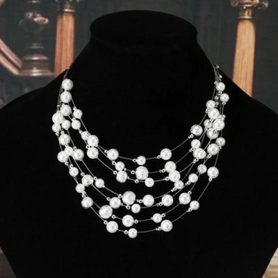 Imitation Pearl Necklaces For Women Party Wedding Bride Necklace Accessories Gifts Fashion Jewelry Gold Color Multi Layer Chains