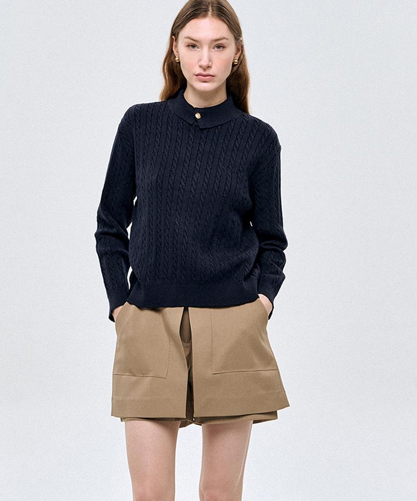 LESONNET Duke Cable Knit Pullover Navy