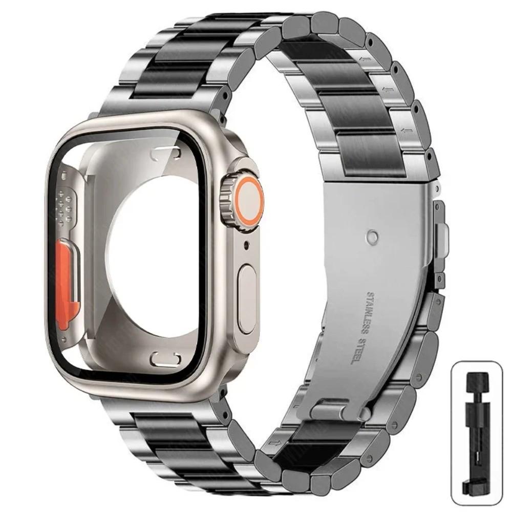 Strap+Case for Apple Watch 11 10 42mm 46mm 9 8 7 41mm 45mm Metal Band PC Case For  iWatch Series 6 5 4 SE 40mm 44mm Watchband