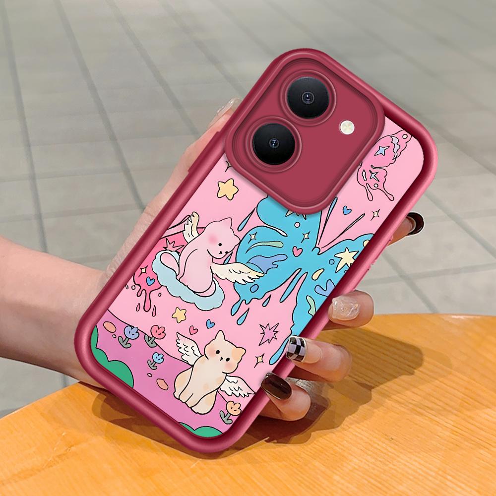 რბილი სილიკონის კვადრატული კიბეზე საბეჭდი ნიმუში ტელეფონის გარსაცმები კამერის სრული საფარით დარტყმისგან დამცავი რეზინის ქეისი Vivo-სთვის