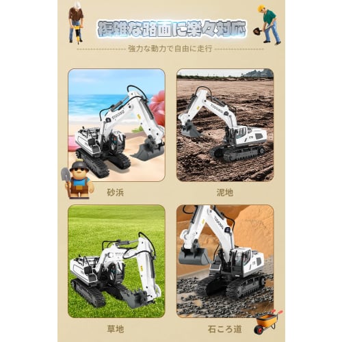 iKing Remote Control Excavator Car Toy - 2.4GHz Excavator with Alloy Bucket, LED Lights, 360/680 Swivel, Construction Vehicle for Beaches, Sandboxes